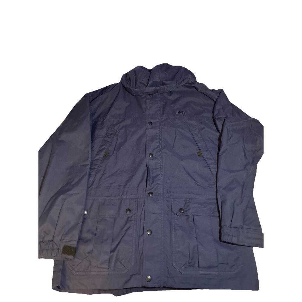 REI Elements Mens Jacket Size M Blue Waterproof Rain Jacket Parka Coat Navy